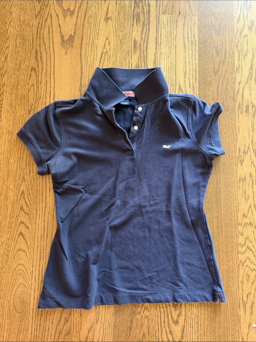 Vineyard Vines Navy Polo with pink Whale Logo